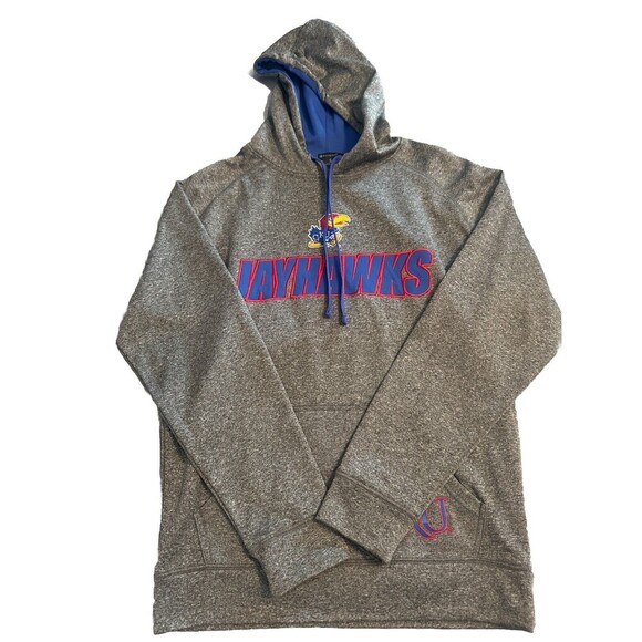Champion Elite UNIVERSITY Of KANSAS Jayhawks Gray Polyester Hoodie Sz Small - Picture 1 of 6